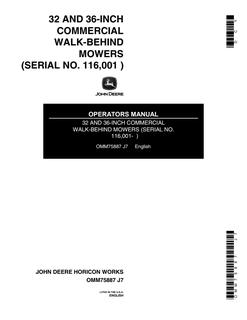 John Deere 32 and 36-inch Walk-behind mower Operator manual OMM75887 — actual manual cover