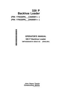 John Deere 320 P Backhoe loader Operator manual OMT483854X019 — actual manual cover