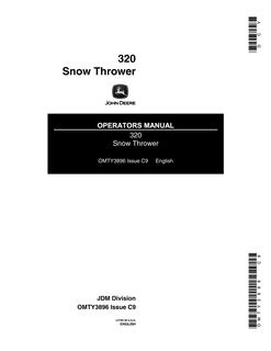 John Deere 320 Snow thrower Operator's manual OMTY3896 — actual manual cover