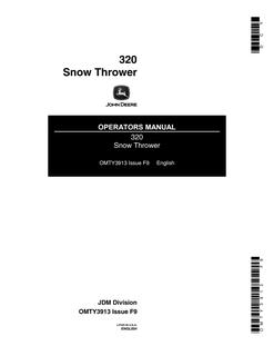 John Deere 320 Snowthrower Operator manual OMTY3913 — actual manual cover