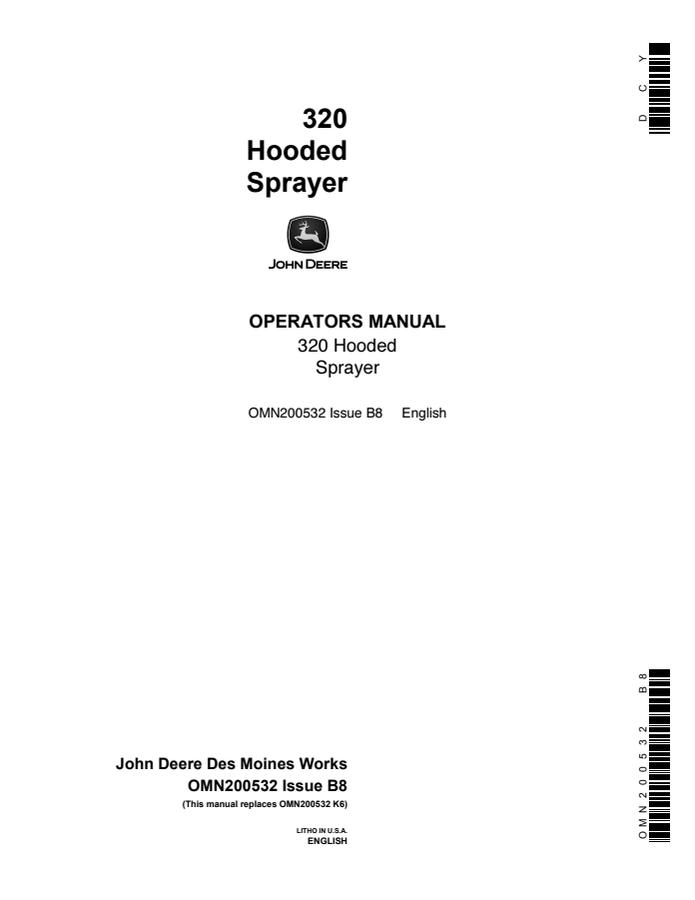 John Deere 320 Sprayer Operator manual OMN200532 — actual manual cover