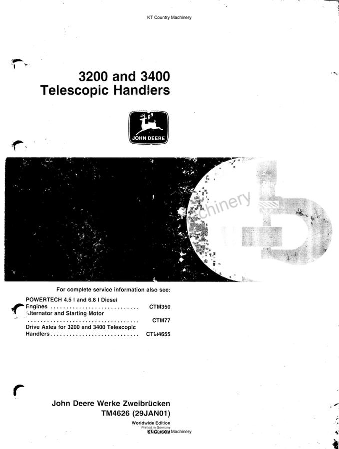 John Deere 3200, 3400 Telescopic Handler Technical Manual TM4626 — actual manual cover