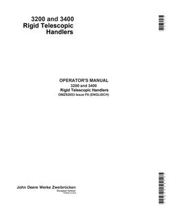 John Deere 3200 and 3400 Rigid telescopic handler Operator manual OMZ92853 — actual manual cover