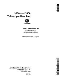John Deere 3200 and 3400 Rigid telescopic handler Operator manual OMZ92989 — actual manual cover