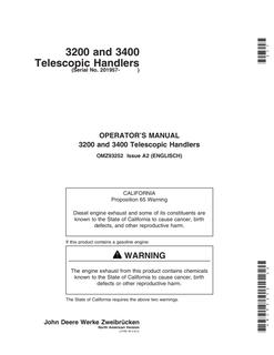 John Deere 3200 and 3400 Telescopic handler Operator manual OMZ93252 — actual manual cover