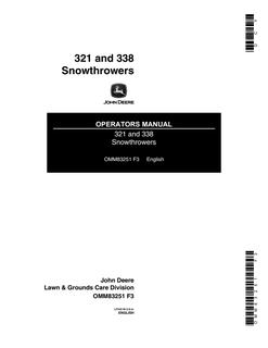 John Deere 321 and 338 Snowthrower Operator manual OMM83251 — actual manual cover