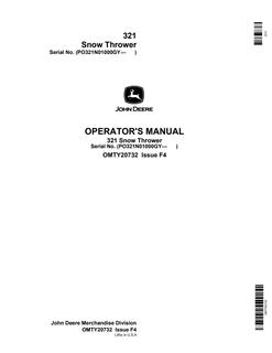 John Deere 321 Snowthrower Operator manual OMTY20732 — actual manual cover