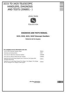 John Deere 3215, 3220, 3415, 3420 Telescopic Handler Diagnosis and Tests Manual TM8108 — actual manual cover