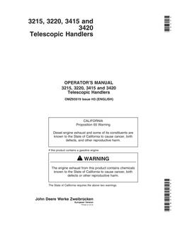 John Deere 3215, 3220, 3415 and 3420 Telescopic handler Operator manual OMZ93519 — actual manual cover