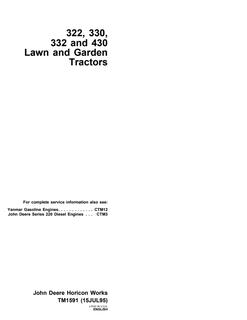John Deere 322, 330, 332, 430 Lawn and garden tractor Technical manual TM1591 1995-07-15 — actual manual cover