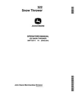 John Deere 322 Snowthrower Operator manual OMTY20711 — actual manual cover