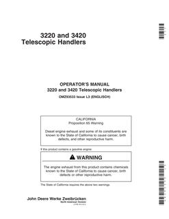 John Deere 3220 and 3420 Telescopic handler Operator manual OMZ93533 — actual manual cover