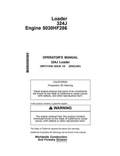 John Deere 324J Loader Operator manual OMT311840 — actual manual cover