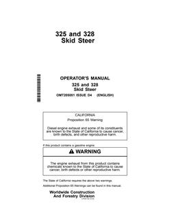 John Deere 325 and 328 Skid steer loader Operator manual OMT205051 — actual manual cover
