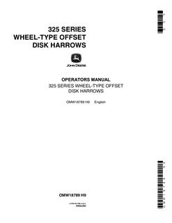 John Deere 325 Series Offset disk harrow Operator manual OMW18789 — actual manual cover