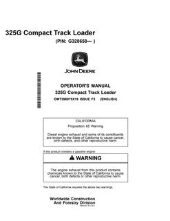 John Deere 325G Compact track loader Operator manual OMT396975X19 — actual manual cover