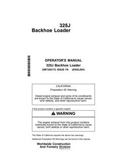 John Deere 325J Backhoe loader Operator manual OMT255172 — actual manual cover