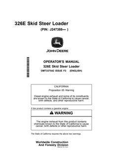 John Deere 326E Skid steer loader Operator manual OMT337542 — actual manual cover