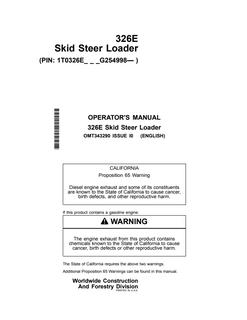 John Deere 326E Skid steer loader Operator manual OMT343290 — actual manual cover