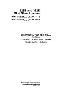 John Deere 328E, 332E Skid steer loader Operation and test manual TM12802 — actual manual cover