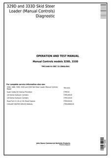 John Deere 329D, 333D Skid Steer Loader Diagnostic Operation and Test Manual TM11446 — actual manual cover