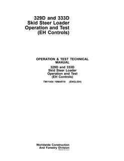 John Deere 329D, 333D Skid steer loader Operation and test manual TM11454 — actual manual cover
