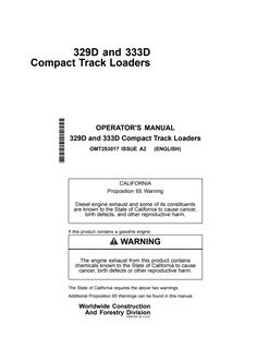 John Deere 329D and 333D Compact track loader Operator manual OMT253017 — actual manual cover