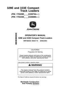 John Deere 329E and 333E Compact track loader Operator manual OMT306304 — actual manual cover