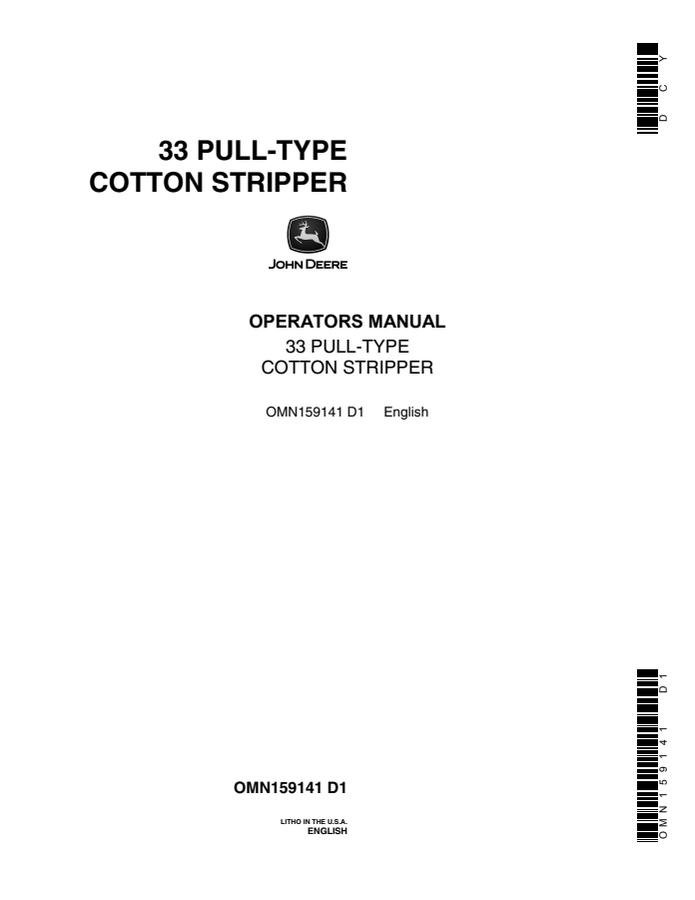 John Deere 33 Cotton stripper Operator manual OMN159141 — actual manual cover