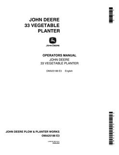 John Deere 33 Vegetable planter Operator manual OMA25188 — actual manual cover