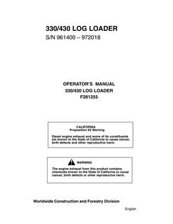 John Deere 330, 430 Log loader Operator Manual F281255 — actual manual cover