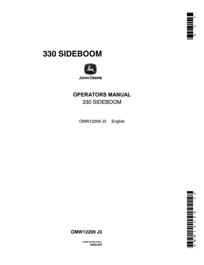 John Deere 330 Sideboom Operator manual OMW12209 — actual manual cover