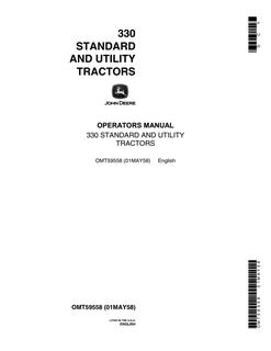 John Deere 330 Tractor Operator manual OMT59558 — actual manual cover