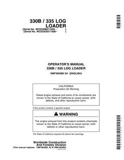 John Deere 330B and 335 Log loader Operator manual OMF383088 — actual manual cover