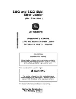 John Deere 330G and 332G Skid steer loader Operator manual OMT359143X19 — actual manual cover