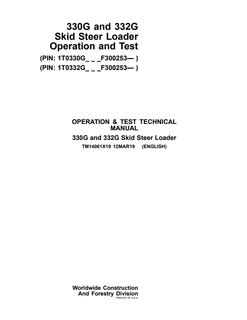 John Deere 330G and 332G Skid Steer Loaders Operation and Test Manual — actual manual cover