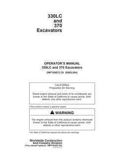 John Deere 330LC and 370 Excavators Operator manual — actual manual cover