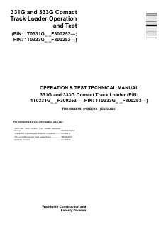 John Deere 331G and 333G Compact Track Loader Operation and Test Technical Manual TM14062X19 — actual manual cover