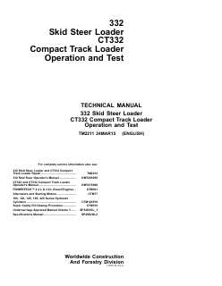 John Deere 332; CT332 Skid Steer Loader / Compact Track Loader Operation and Test Technical Manual TM2211 — actual manual cover