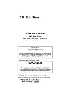 John Deere 332 Skid-steer loader Operator manual OMT205052 — actual manual cover