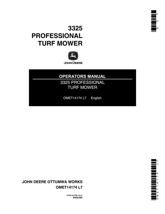John Deere 3325 Turf mower Operator manual OMET14174 — actual manual cover