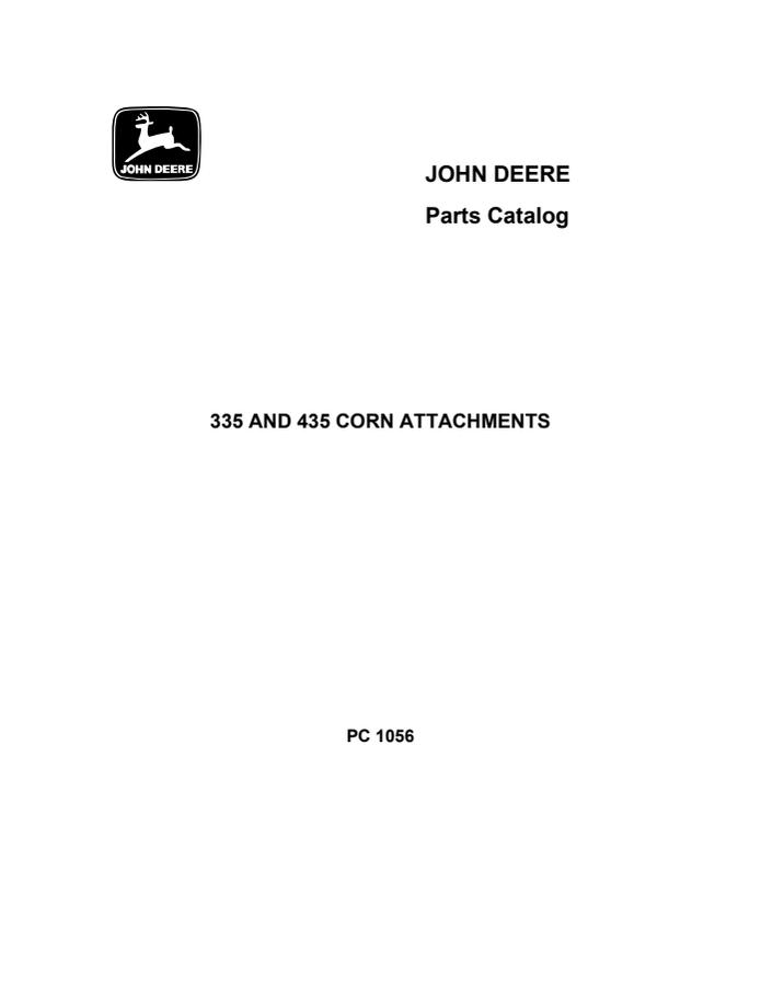 John Deere 335 and 435 Corn Attachments Parts Catalog — actual manual cover
