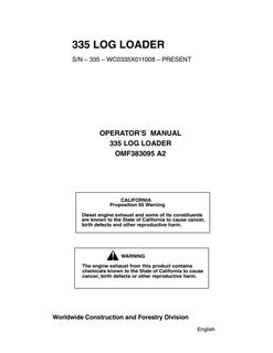 John Deere 335 Log loader Operator manual OMF383095 — actual manual cover