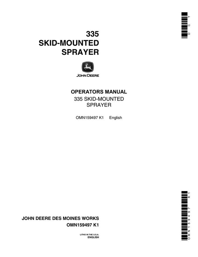 John Deere 335 Skid-mounted sprayer Operator manual OMN159497 — actual manual cover