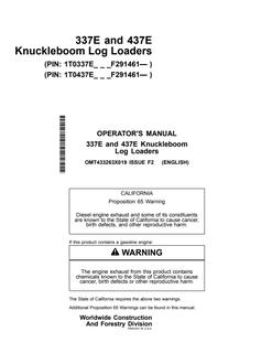 John Deere 337E and 437E Log loader Operator manual OMT433263X019 — actual manual cover