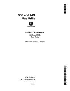 John Deere 33G and 44G Gas grill Operator manual OMTY3949 — actual manual cover