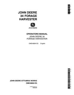 John Deere 34 Forage harvester Operator manual OME48804 — actual manual cover