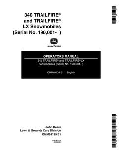 John Deere 340 Trailfire and Trailfire LX Snowmobile Operator manual OMM69139 — actual manual cover