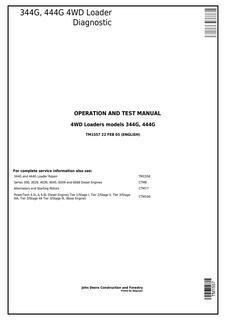 John Deere 344G, 444G Wheel loader Diagnostic operation and test manual TM1557 — actual manual cover