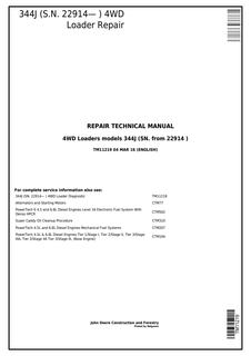 John Deere 344J 4WD Loader Repair Technical Manual TM11219 — actual manual cover